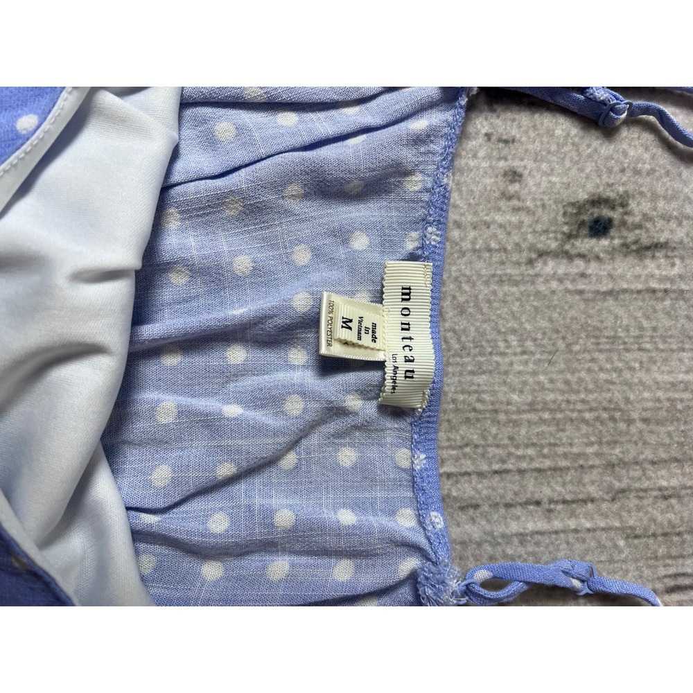 Monteau Dress Womens Medium Blue Polka Dot Tiered‎ Sun Dress Boho Cottagecore - Picture 2 of 6